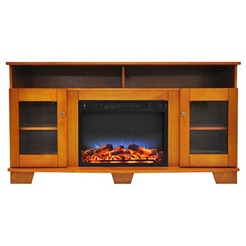 Cambridge CAM6022-1TEKLED Savona 59 in. Electric Fireplace in Teak with Entertainment Stand and Multi-Color LED Flame Display - B075QJ4KJ1